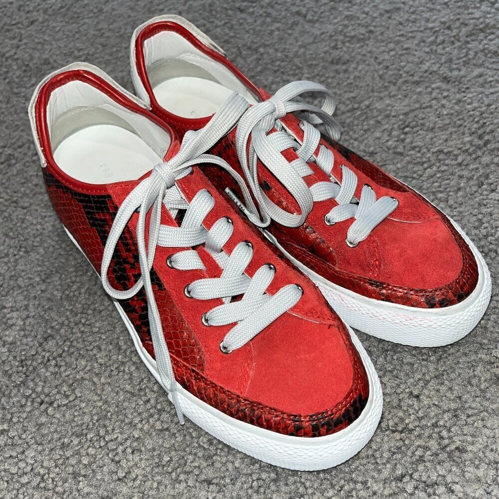 RAG & BONE RB ARMY LOW RED SUEDE & FAUX SNAKESKIN PRINT PLATFORM SNEAKERS -  39